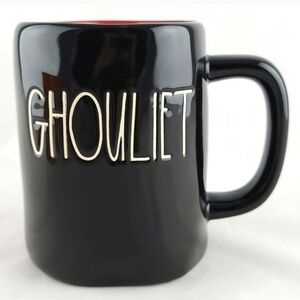 RAE DUNN Black Gloss Mug White Large Letters GHOULIET Red Interior